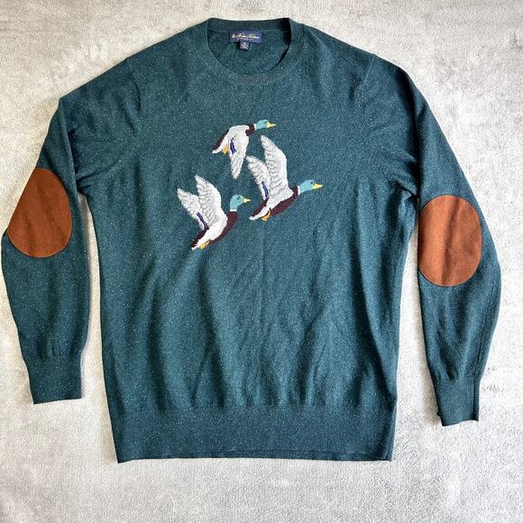 Brooks Brothers Men Wool Blend Sweater Duck Design Suede Elbow Patches XL Luxury - Picture 1 of 10